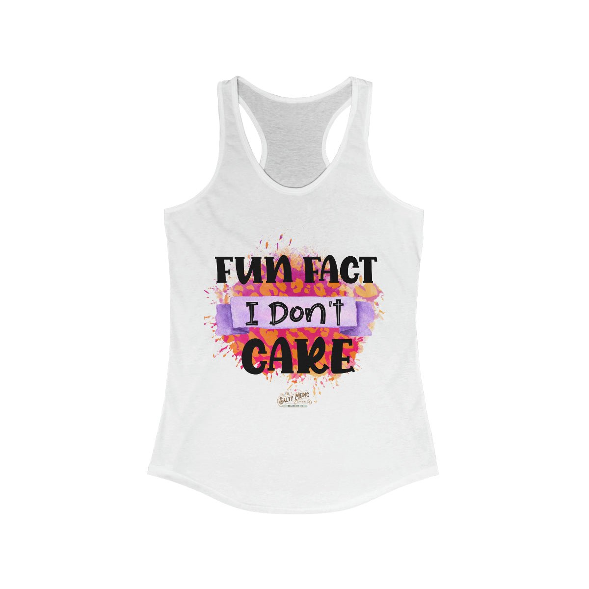 Fun Fact, I Don't Care Racerback Tank Solid White