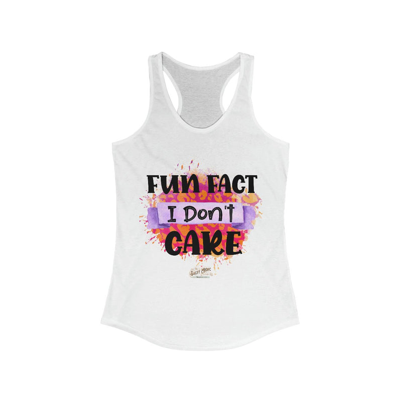 Fun Fact, I Don't Care Racerback Tank Solid White