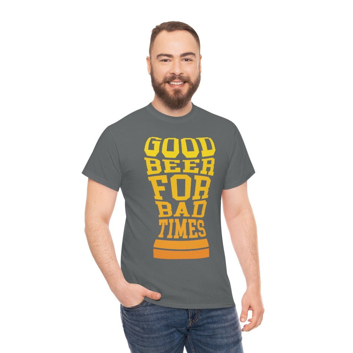 Good Beer For Bad Times Men's Cotton Tee Charcoal