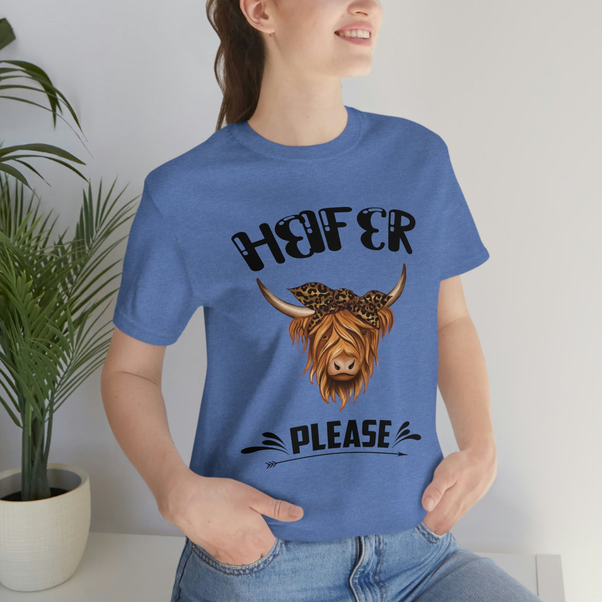 Heifer Please Women's Short Sleeve Tee Heather Columbia Blue