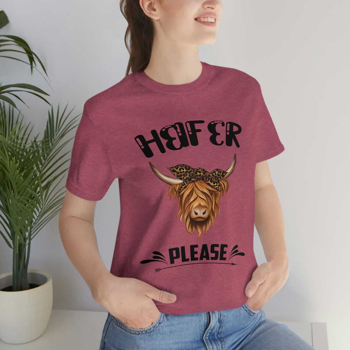 Heifer Please Women's Short Sleeve Tee Heather Raspberry