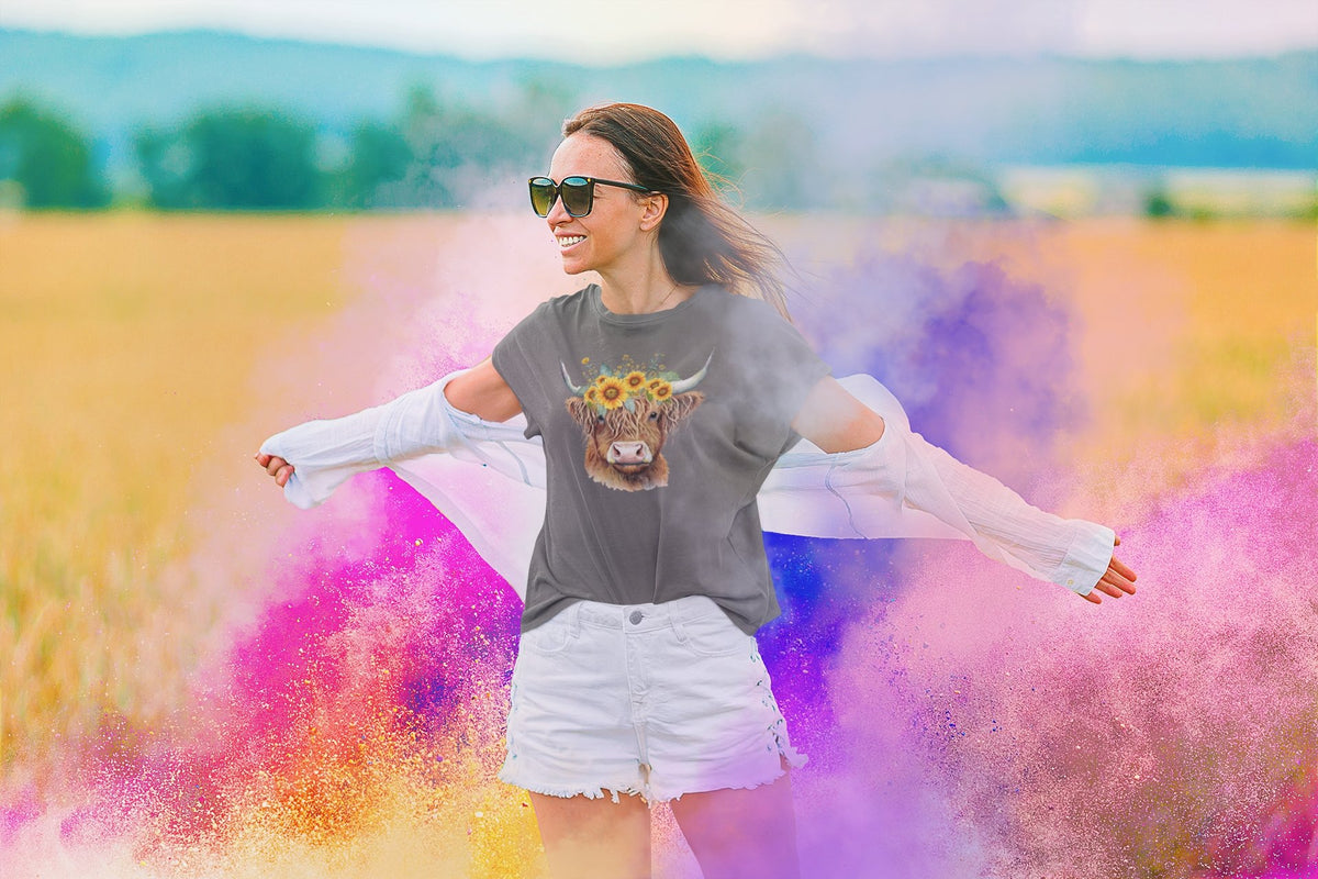 Highland Cow Spring Flowers Women's Soft Style Tee - Salty Medic Clothing Co.