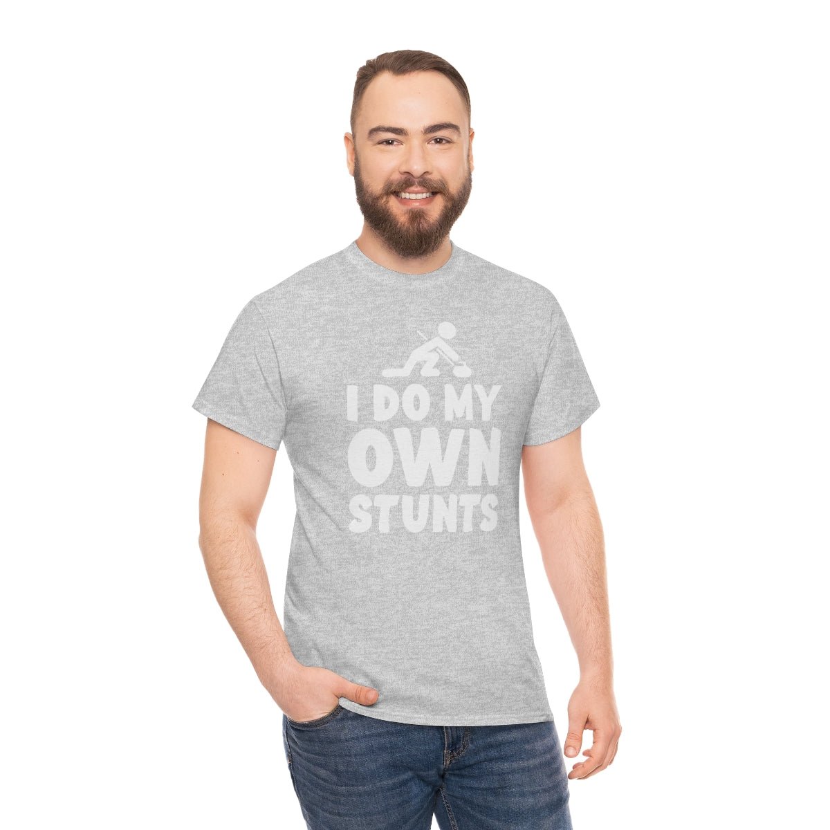 I Do My Own Stunts Cotton Tee Sport Grey