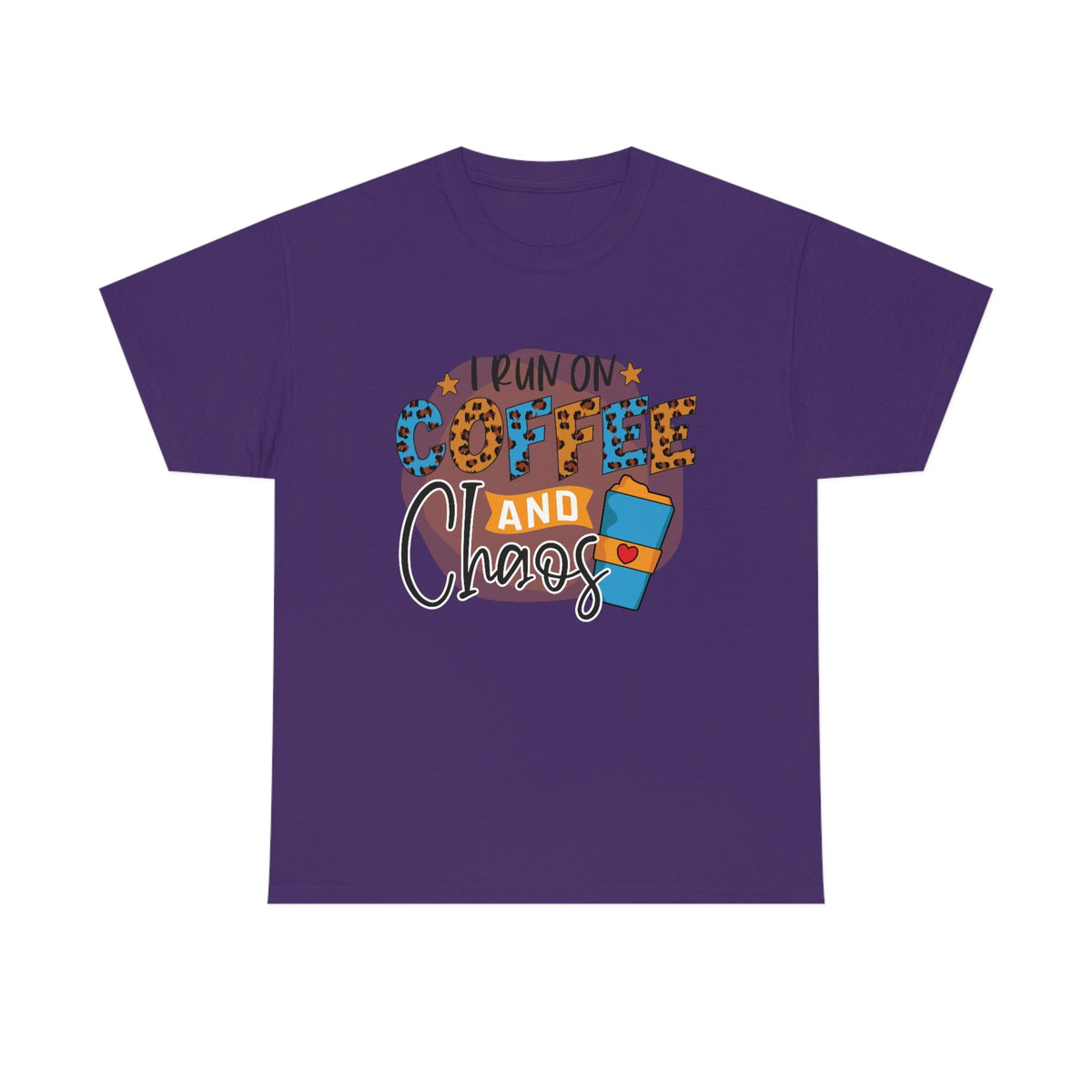 I Run on Coffee and Chaos Men's Heavy Cotton Tee Purple