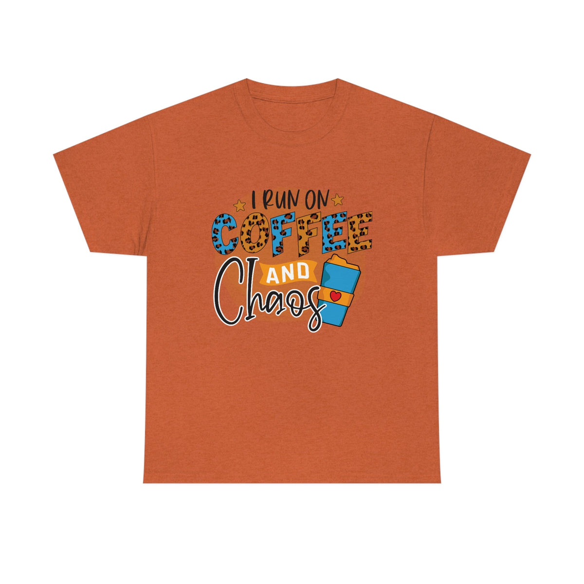 I Run on Coffee and Chaos Men's Heavy Cotton Tee Antique Orange