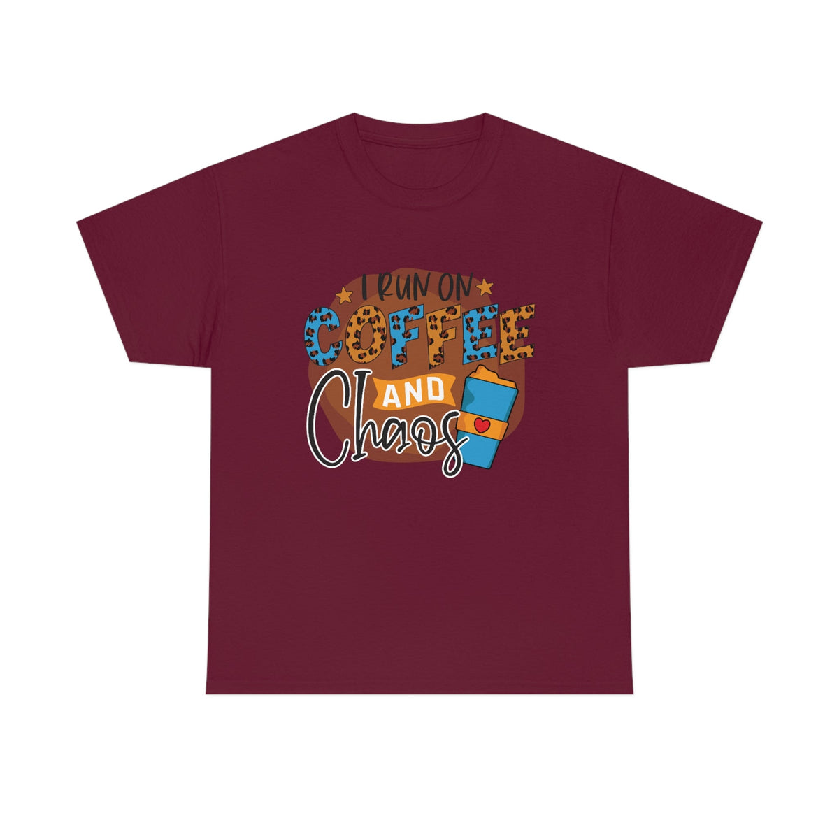 I Run on Coffee and Chaos Men's Heavy Cotton Tee Maroon