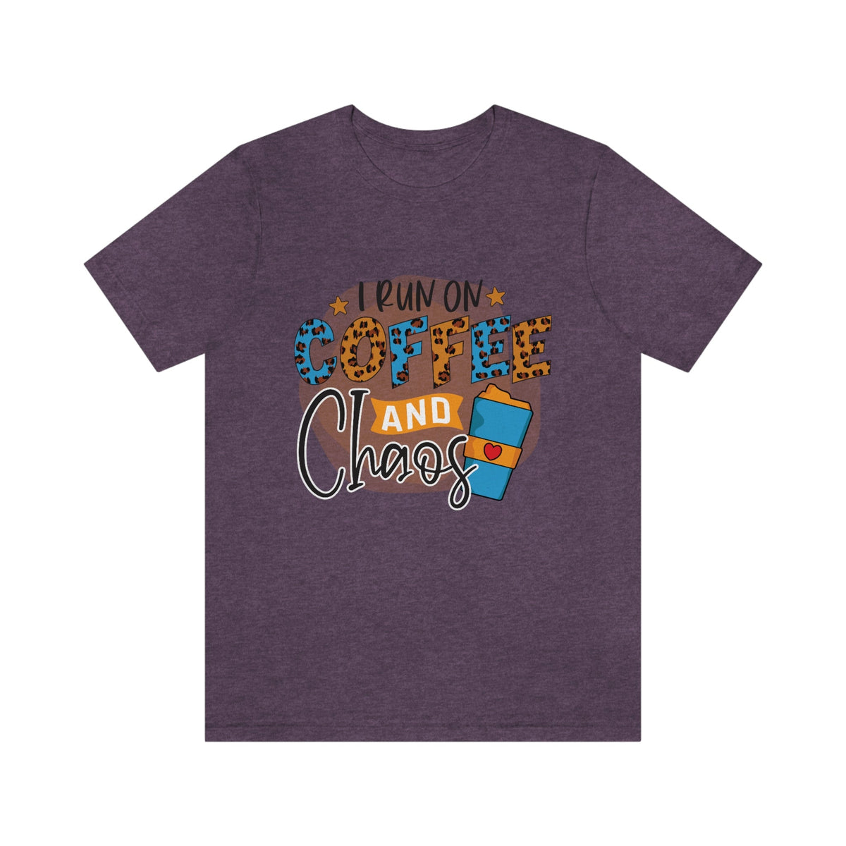 I Run on Coffee and Chaos Women's Short Sleeve Tee Heather Team Purple