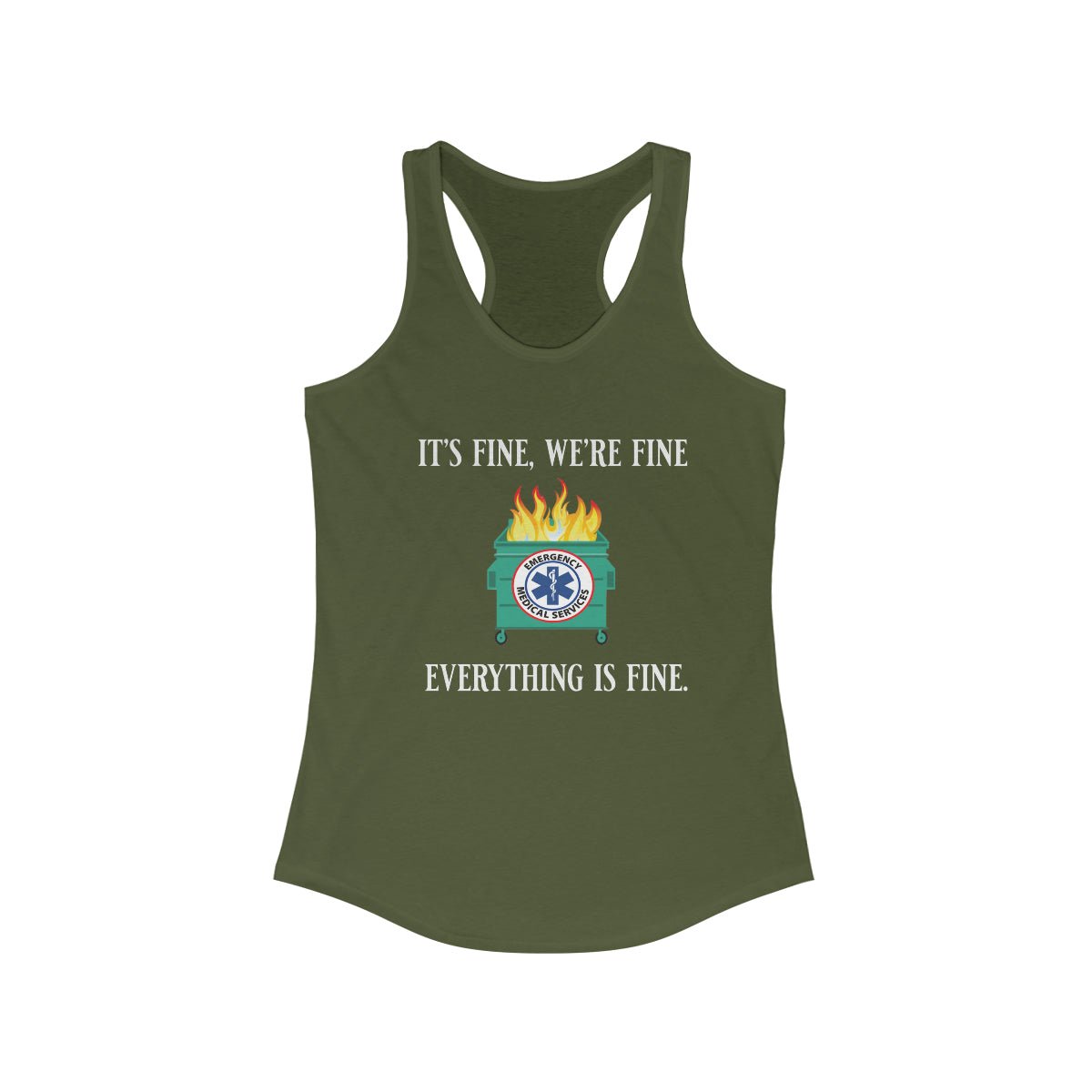 It's Fine, We're Fine.... Everything is Fine Women's Ideal Racerback Tank Solid Military Green