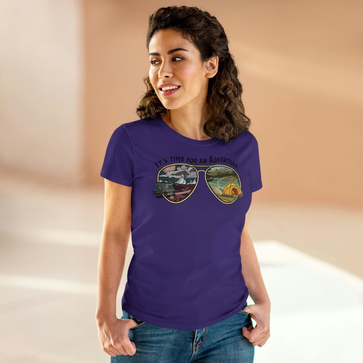 It's Time For An Adventure Women's Midweight Cotton Tee Purple