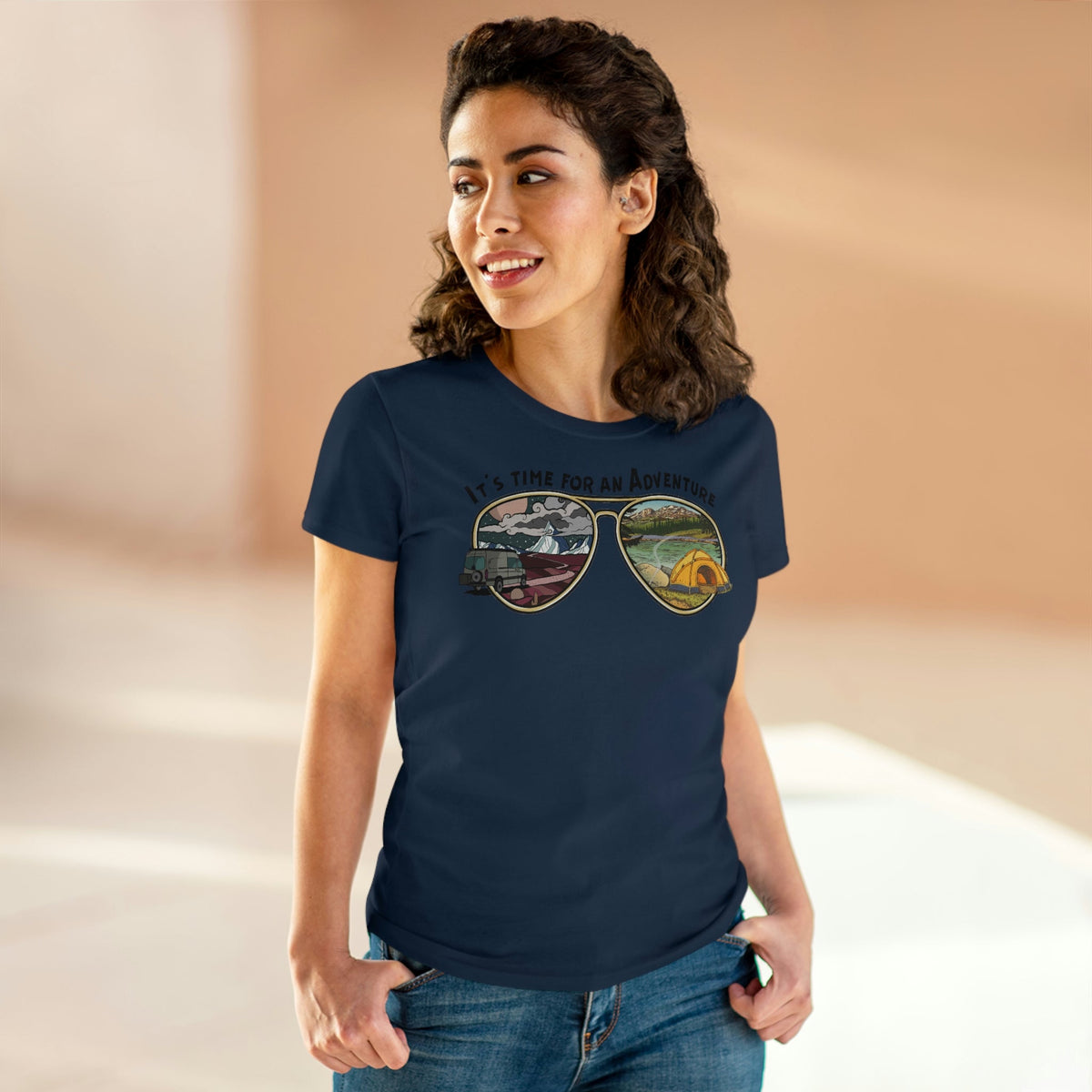 It's Time For An Adventure Women's Midweight Cotton Tee Navy