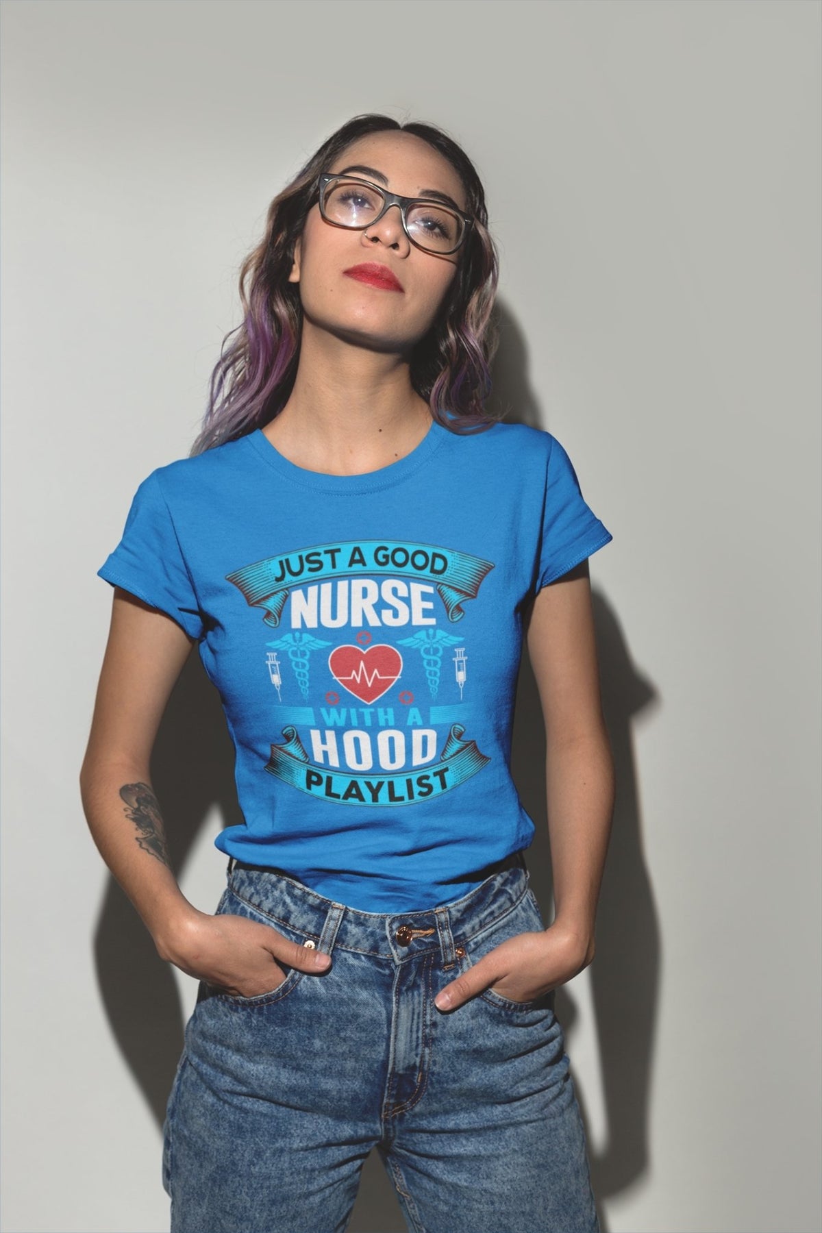 Just a good nurse with a hood playlist Women's Short Sleeve Tee - Salty Medic Clothing Co.