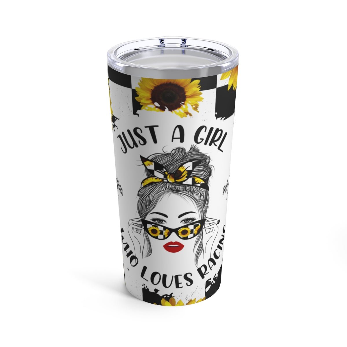 Just A Girl Who Loves Racing Sunflower Tumbler 20oz