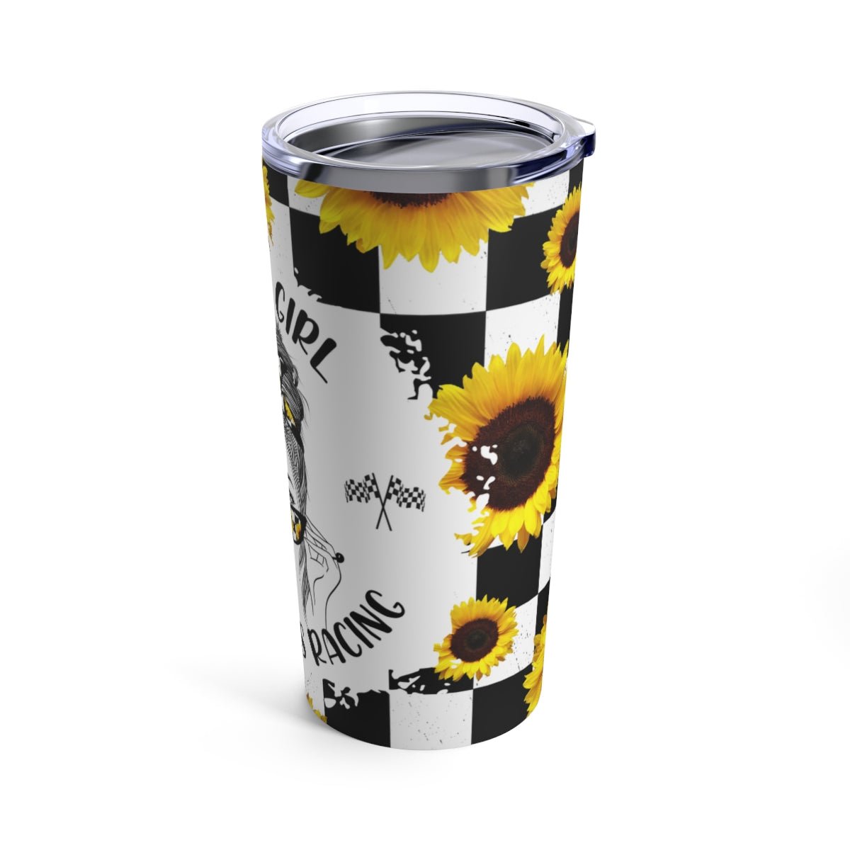 Just A Girl Who Loves Racing Sunflower Tumbler 20oz