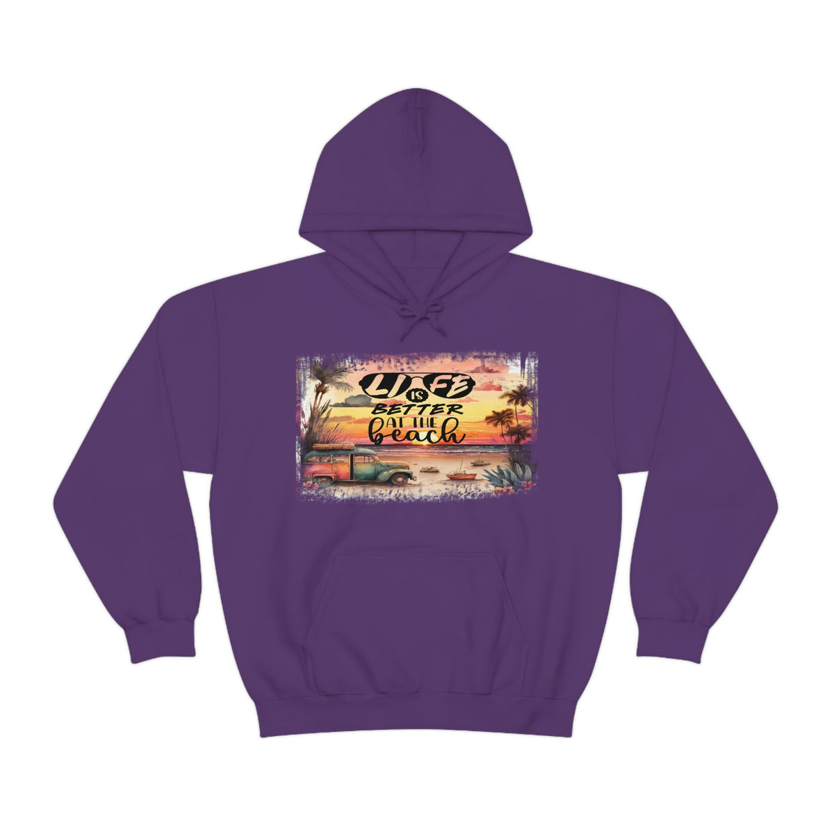 Life is Better at the Beach Unisex Heavy Blend™ Hooded Sweatshirt Purple