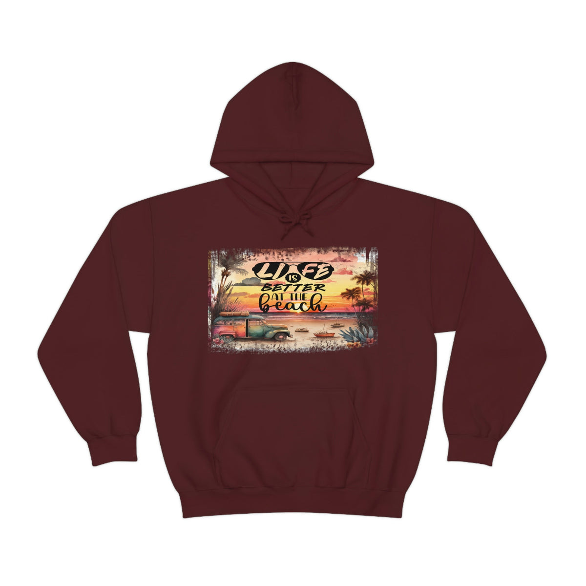 Life is Better at the Beach Unisex Heavy Blend™ Hooded Sweatshirt Maroon