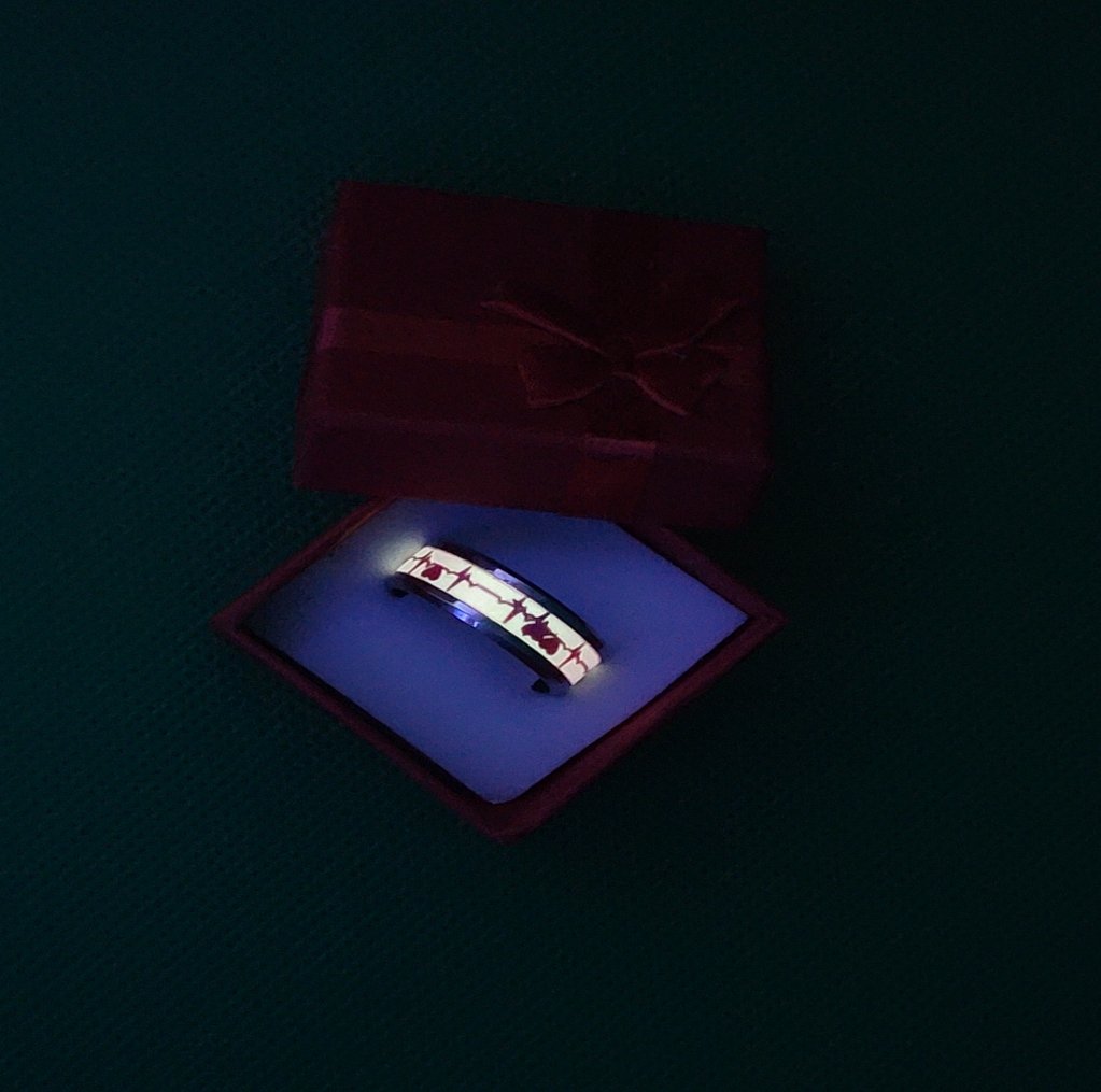 Luminous Glowing EKG Stainless Silver Band/Ring - Salty Medic Clothing Co.