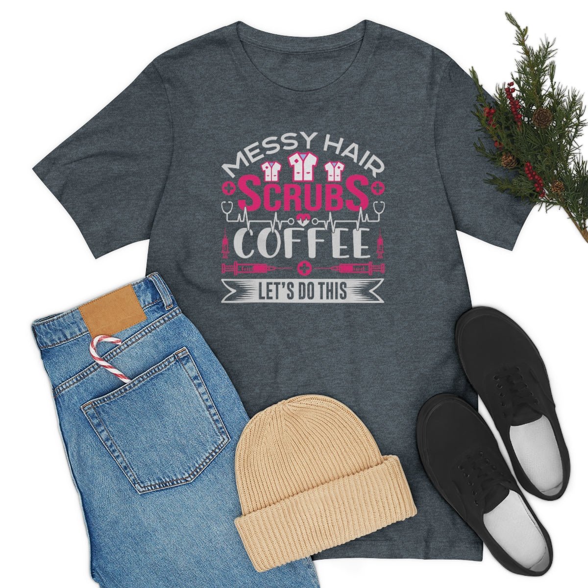 Messy hair, Scrubs and Coffee Women's Short Sleeve Tee - Salty Medic Clothing Co.