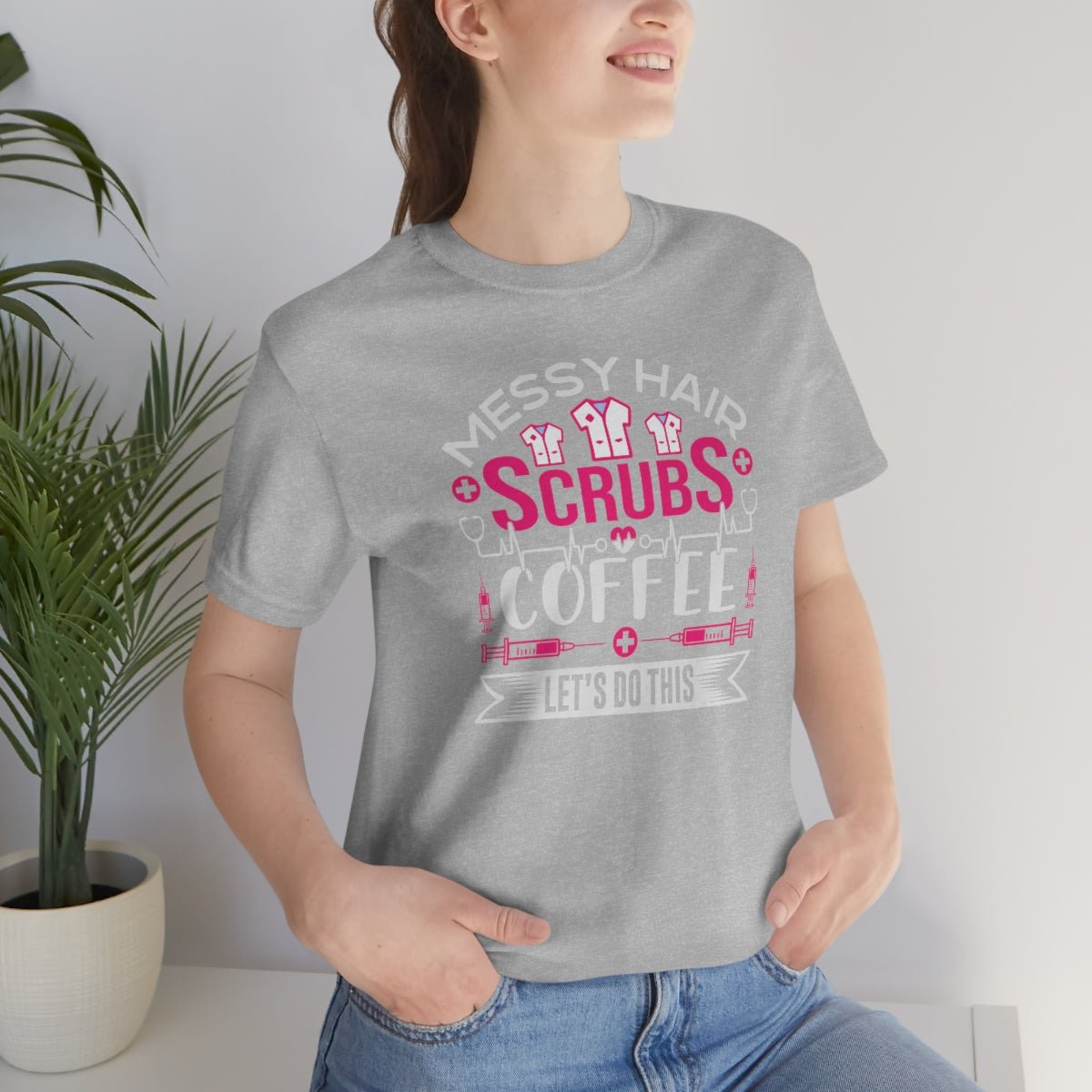 Messy hair, Scrubs and Coffee Women's Short Sleeve Tee - Salty Medic Clothing Co.