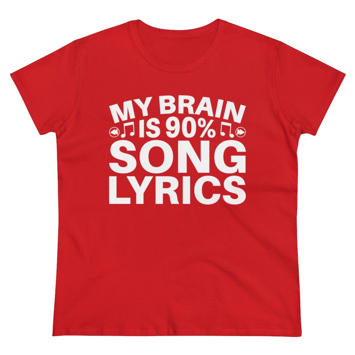 My Brain is 90% Music Lyrics Women's Midweight Cotton Tee Red