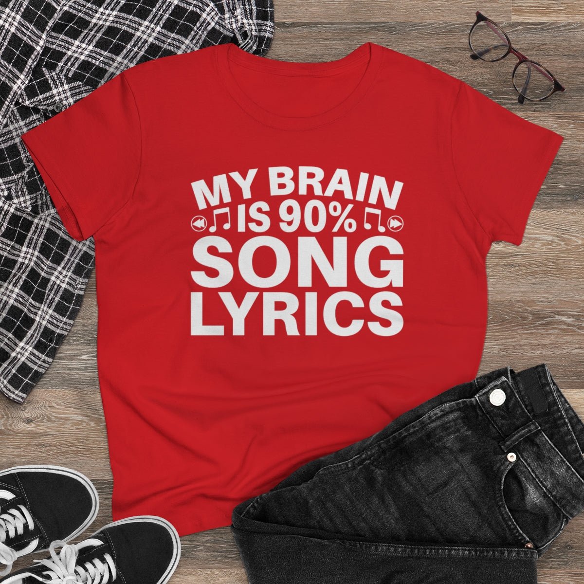 My Brain is 90% Music Lyrics Women's Midweight Cotton Tee