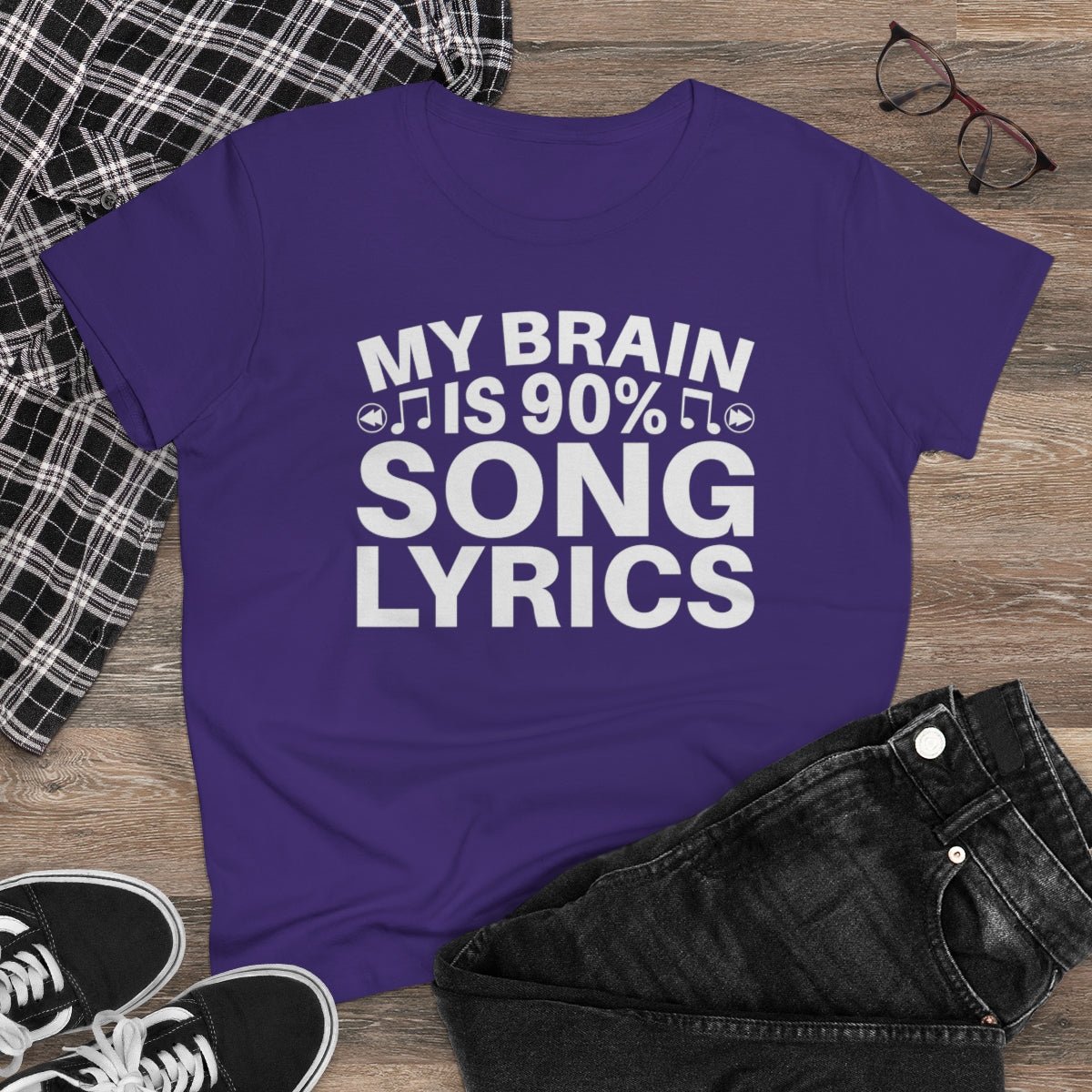 My Brain is 90% Music Lyrics Women's Midweight Cotton Tee