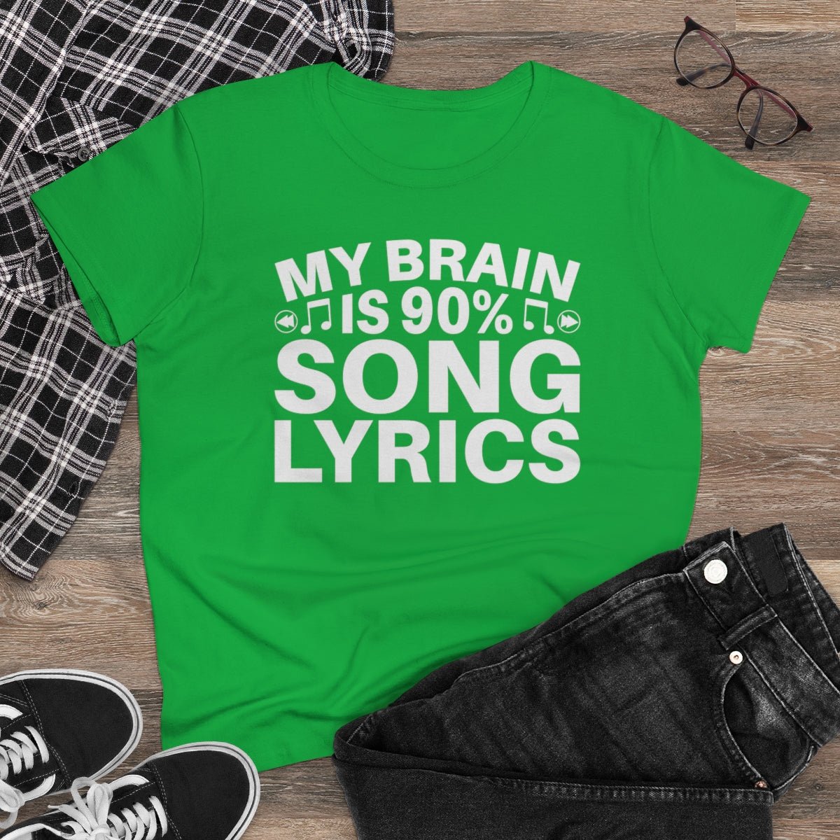 My Brain is 90% Music Lyrics Women's Midweight Cotton Tee