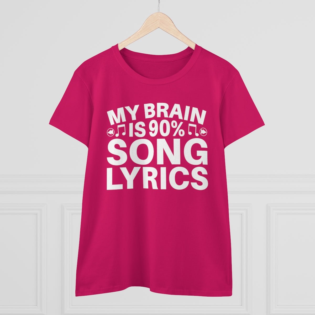 My Brain is 90% Music Lyrics Women's Midweight Cotton Tee