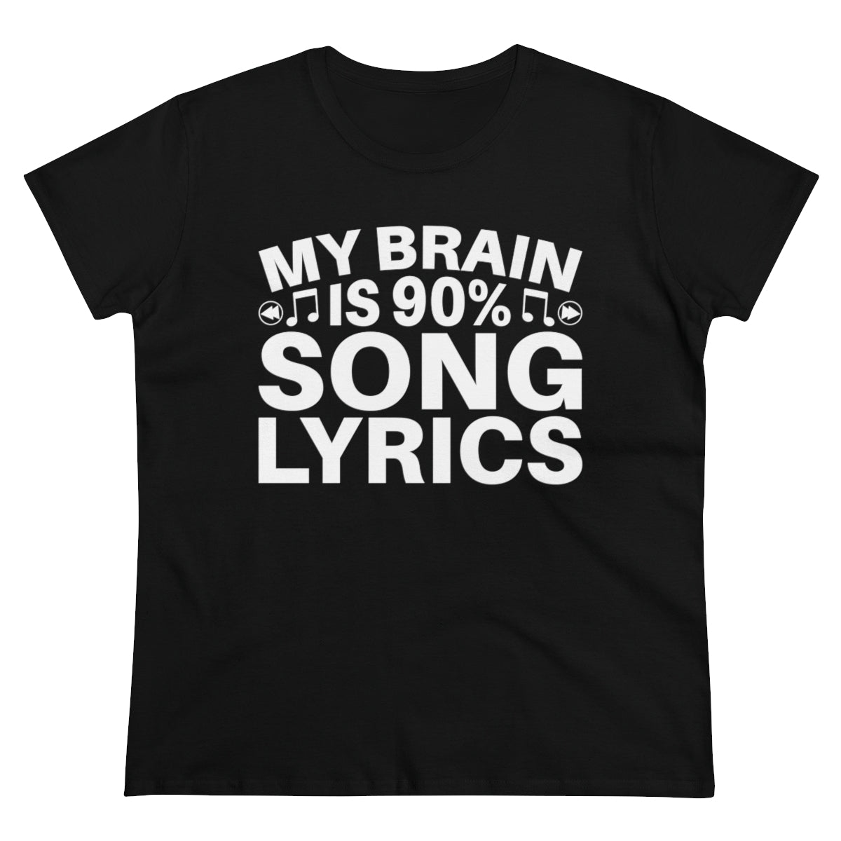 My Brain is 90% Music Lyrics Women's Midweight Cotton Tee Black