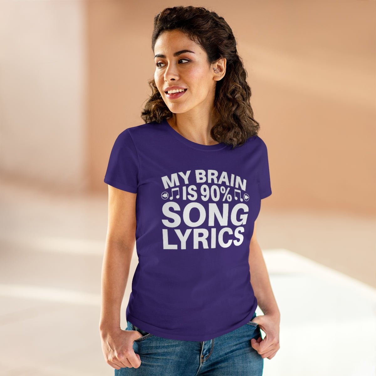 My Brain is 90% Music Lyrics Women's Midweight Cotton Tee Purple