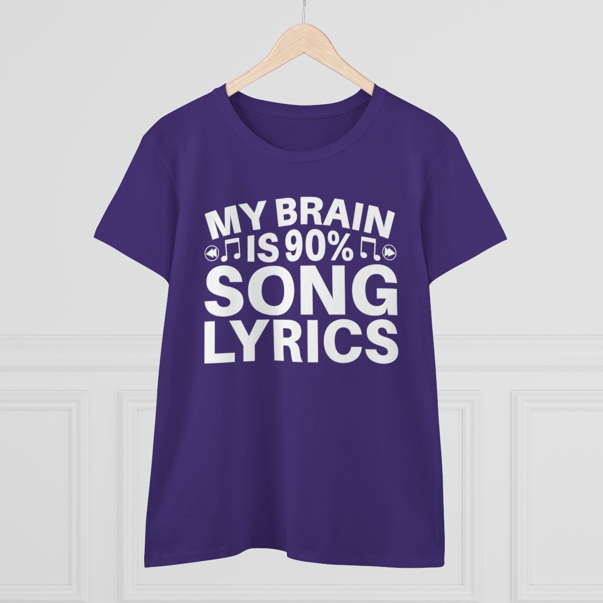 My Brain is 90% Music Lyrics Women's Midweight Cotton Tee