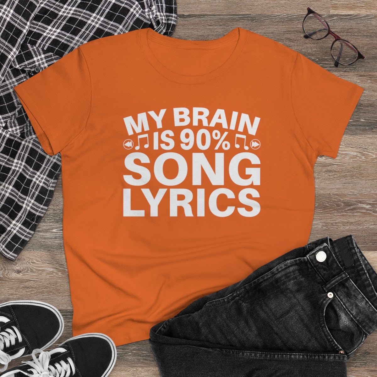 My Brain is 90% Music Lyrics Women's Midweight Cotton Tee