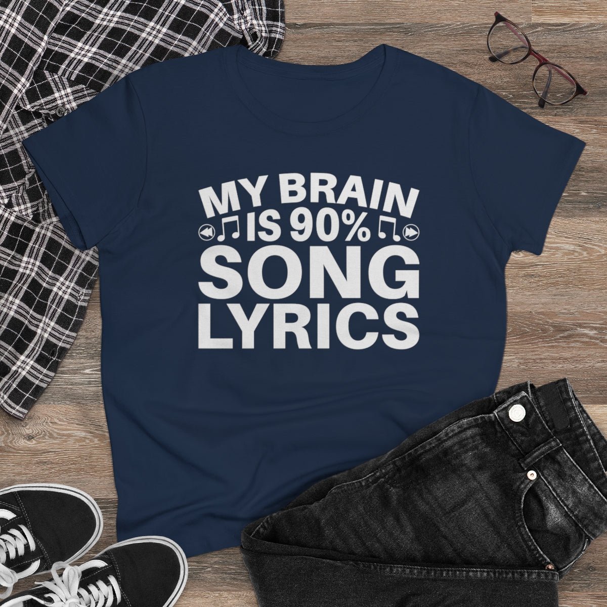 My Brain is 90% Music Lyrics Women's Midweight Cotton Tee