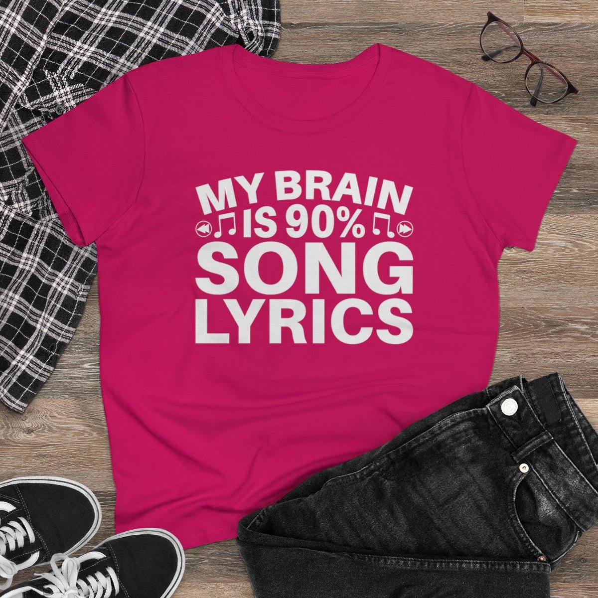 My Brain is 90% Music Lyrics Women's Midweight Cotton Tee