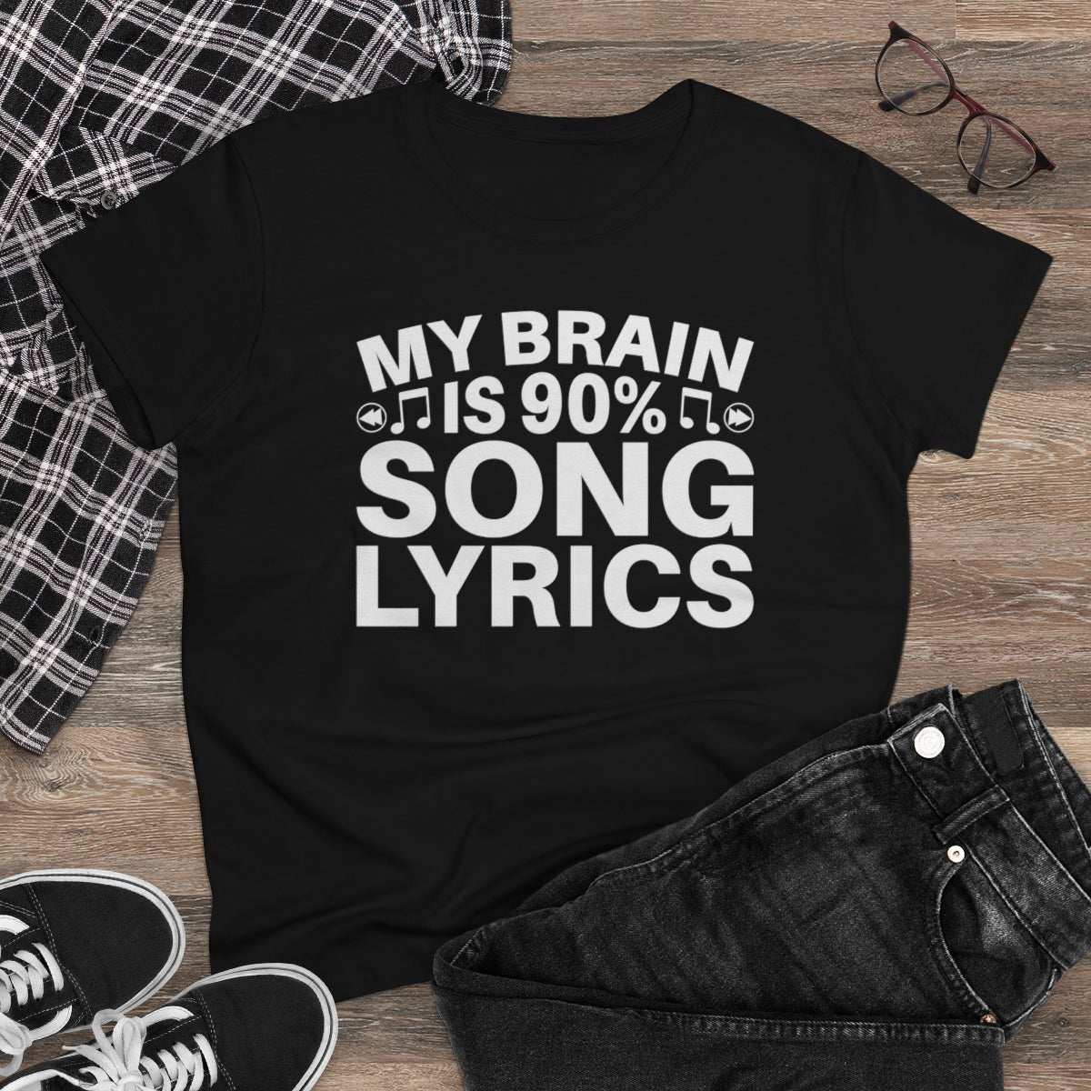 My Brain is 90% Music Lyrics Women's Midweight Cotton Tee