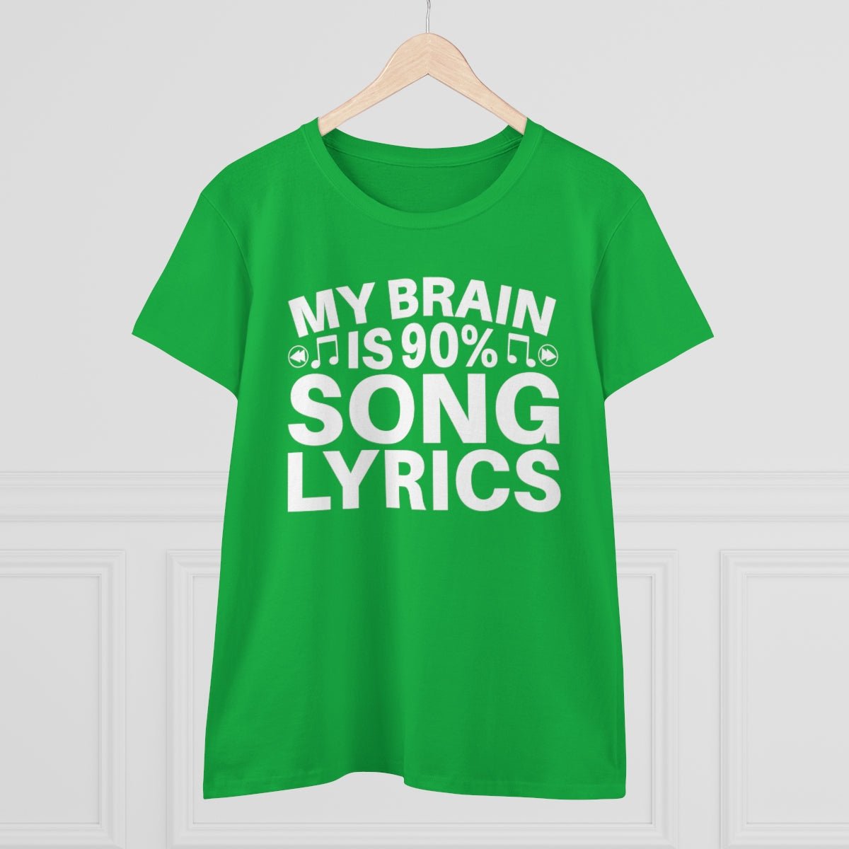 My Brain is 90% Music Lyrics Women's Midweight Cotton Tee