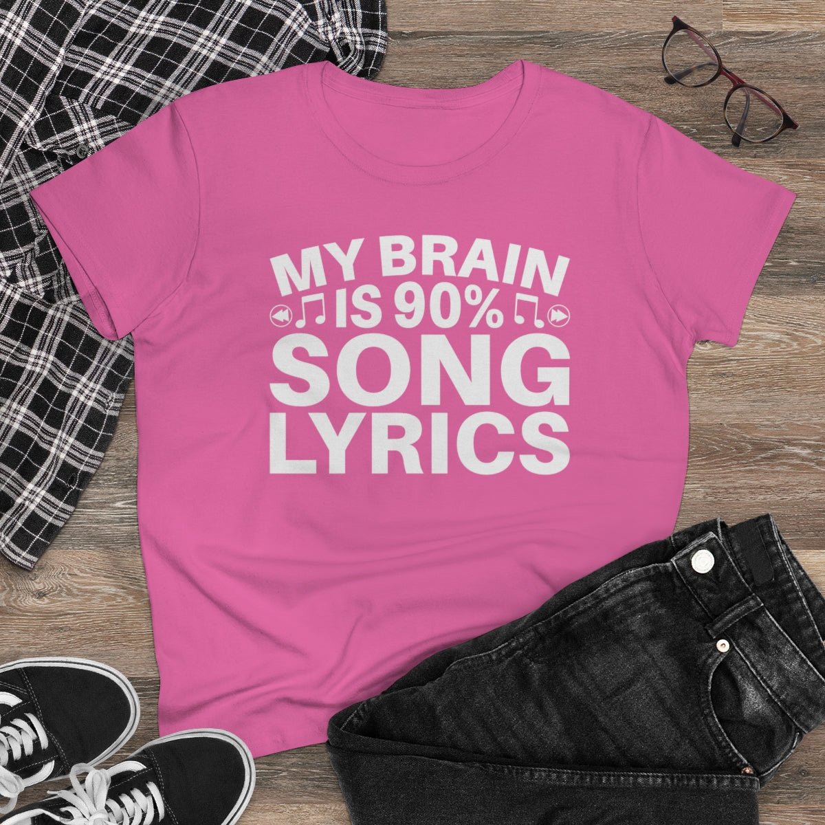 My Brain is 90% Music Lyrics Women's Midweight Cotton Tee