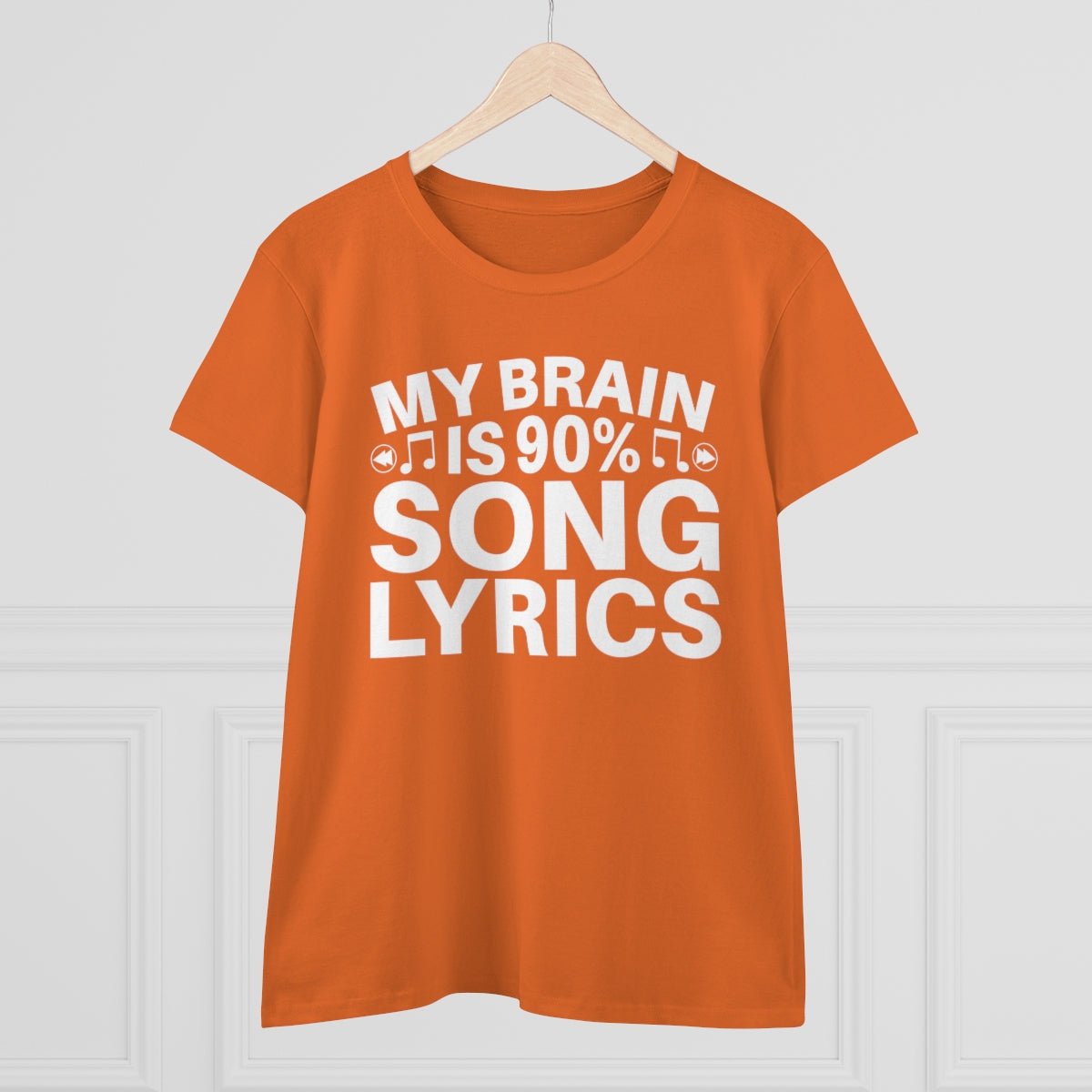 My Brain is 90% Music Lyrics Women's Midweight Cotton Tee