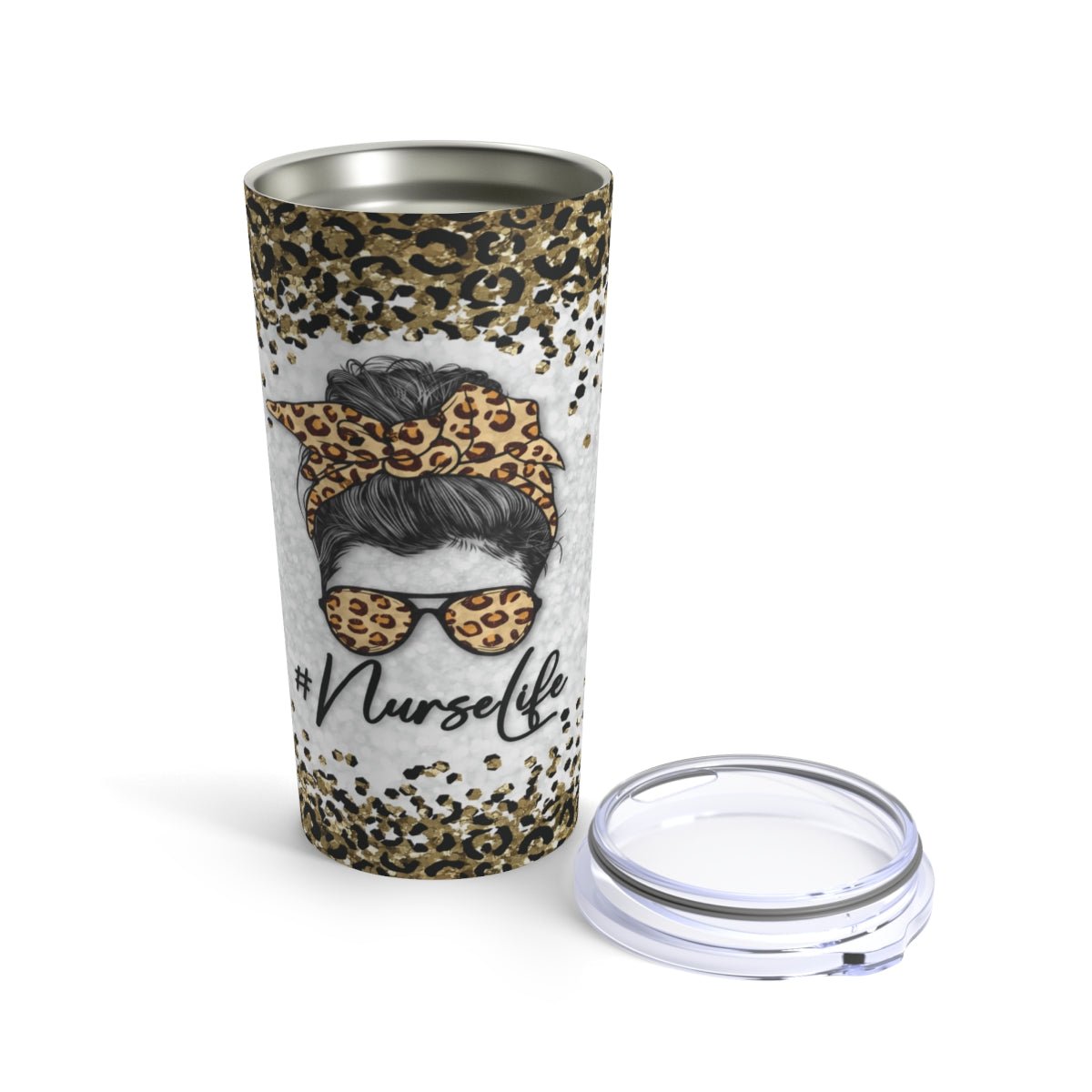 Nurse Life Messy Bun Leopard Tumbler 20oz