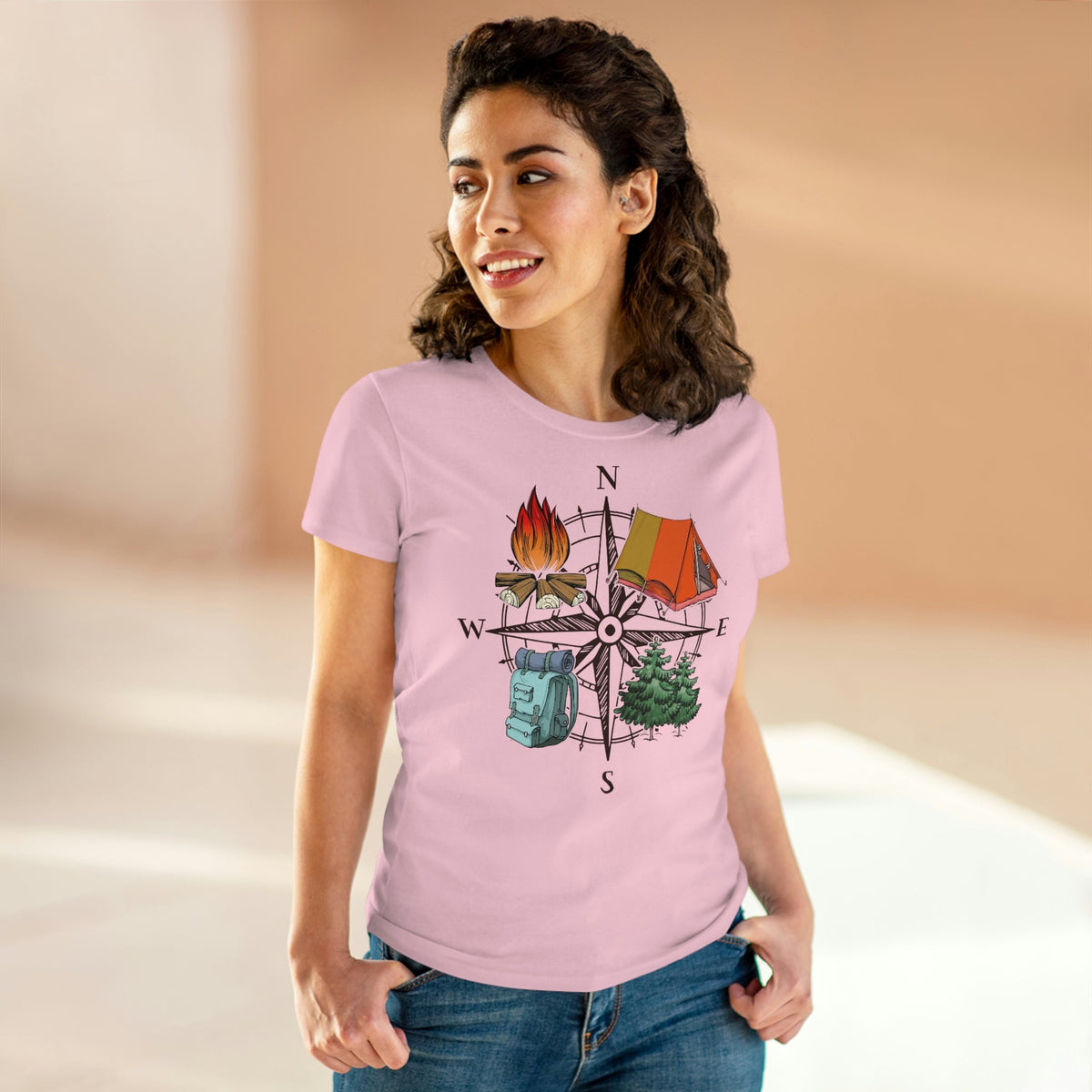 Outdoor Compass Women's Midweight Cotton Tee Light Pink