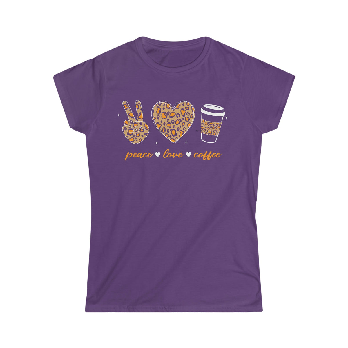 Peace - Love - Coffee Leopard Print Women's Soft Style Tee Purple