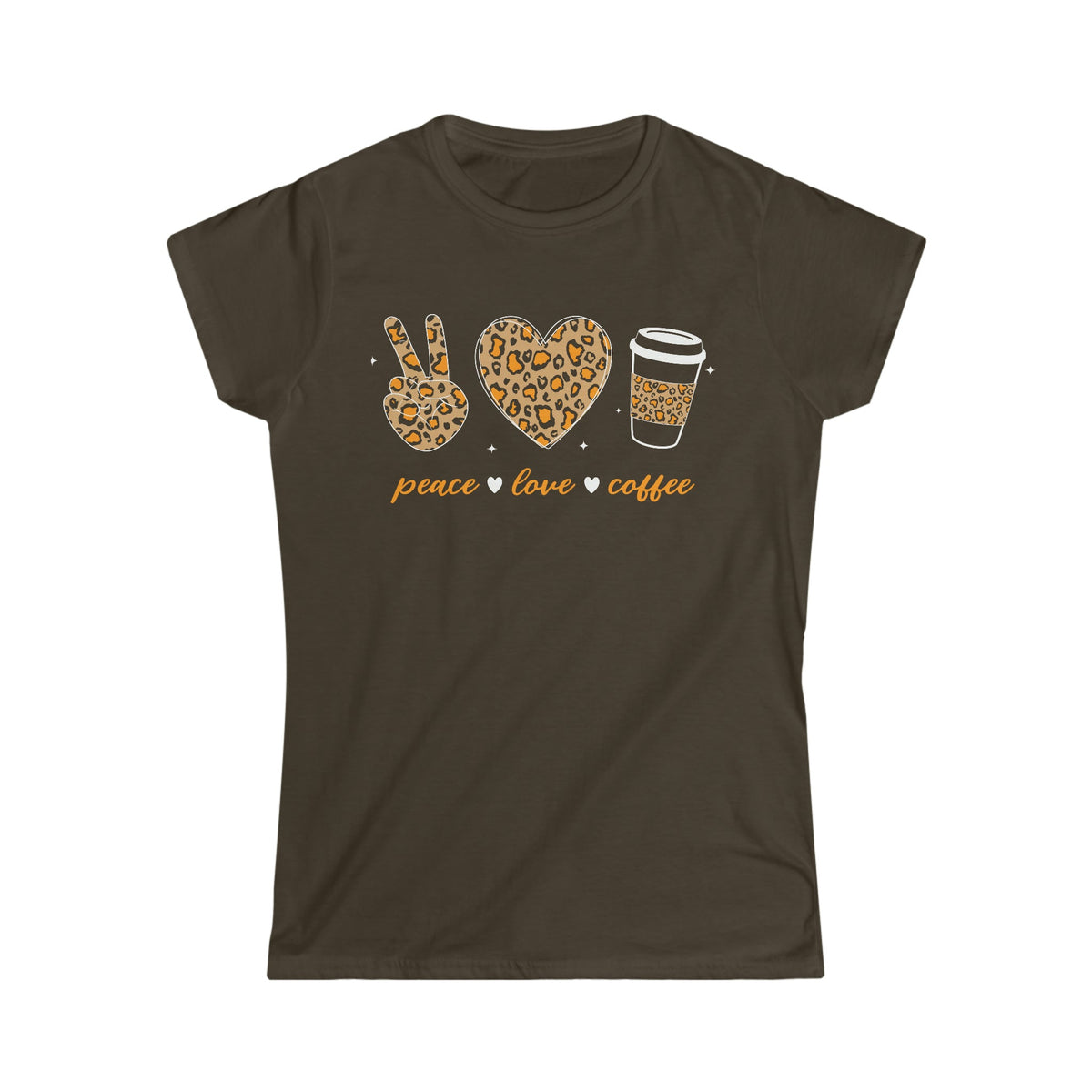 Peace - Love - Coffee Leopard Print Women's Soft Style Tee Dark Chocolate