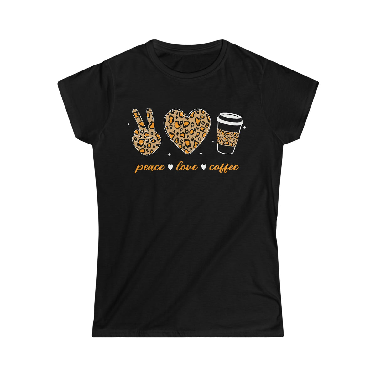 Peace - Love - Coffee Leopard Print Women's Soft Style Tee Black