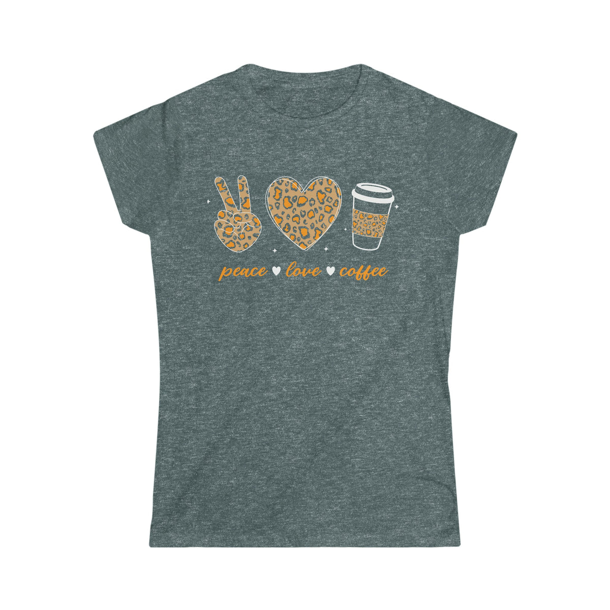 Peace - Love - Coffee Leopard Print Women's Soft Style Tee Dark Heather