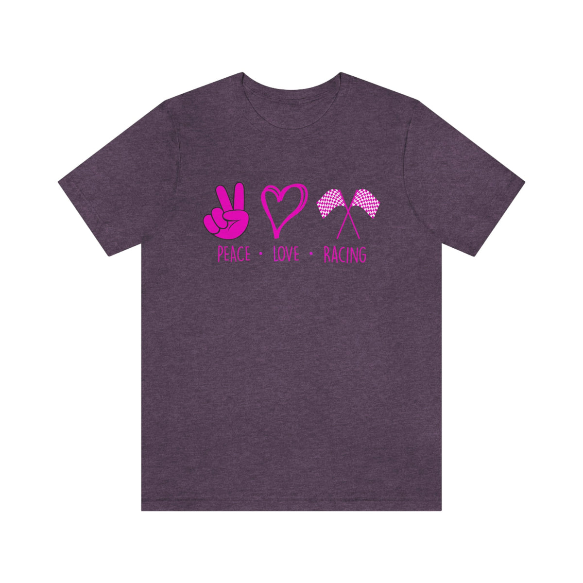 Peace, Love - Racing Women's Short Sleeve Tee Heather Team Purple