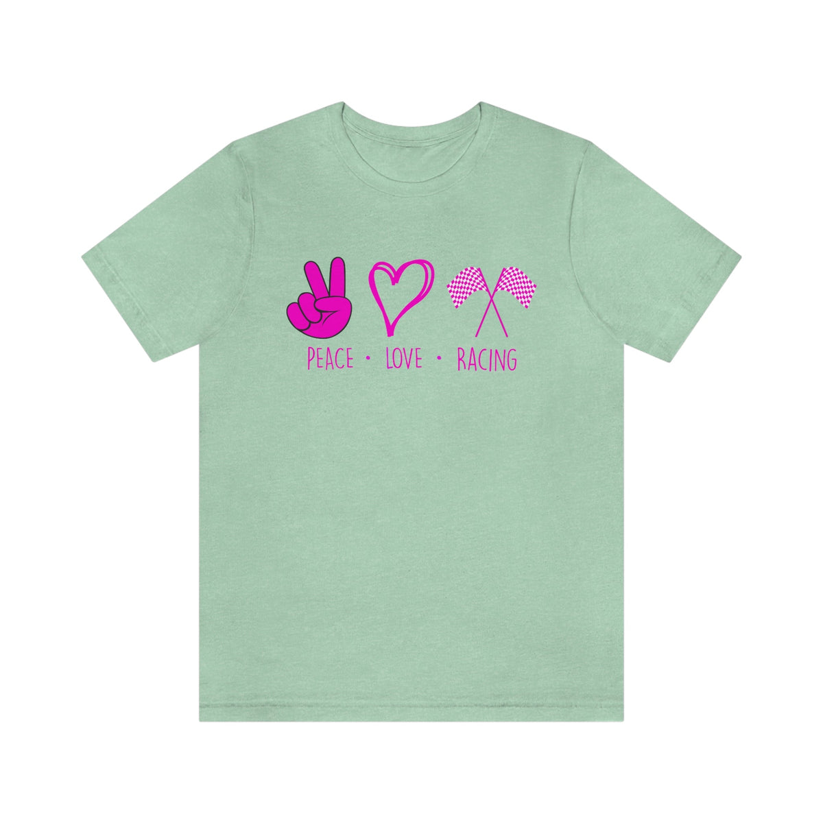 Peace, Love - Racing Women's Short Sleeve Tee Heather Mint