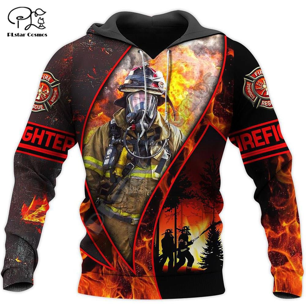 Red/Black Fireman Sublimated Hoodie, Zip-Up or Sweatshirt Hoodies