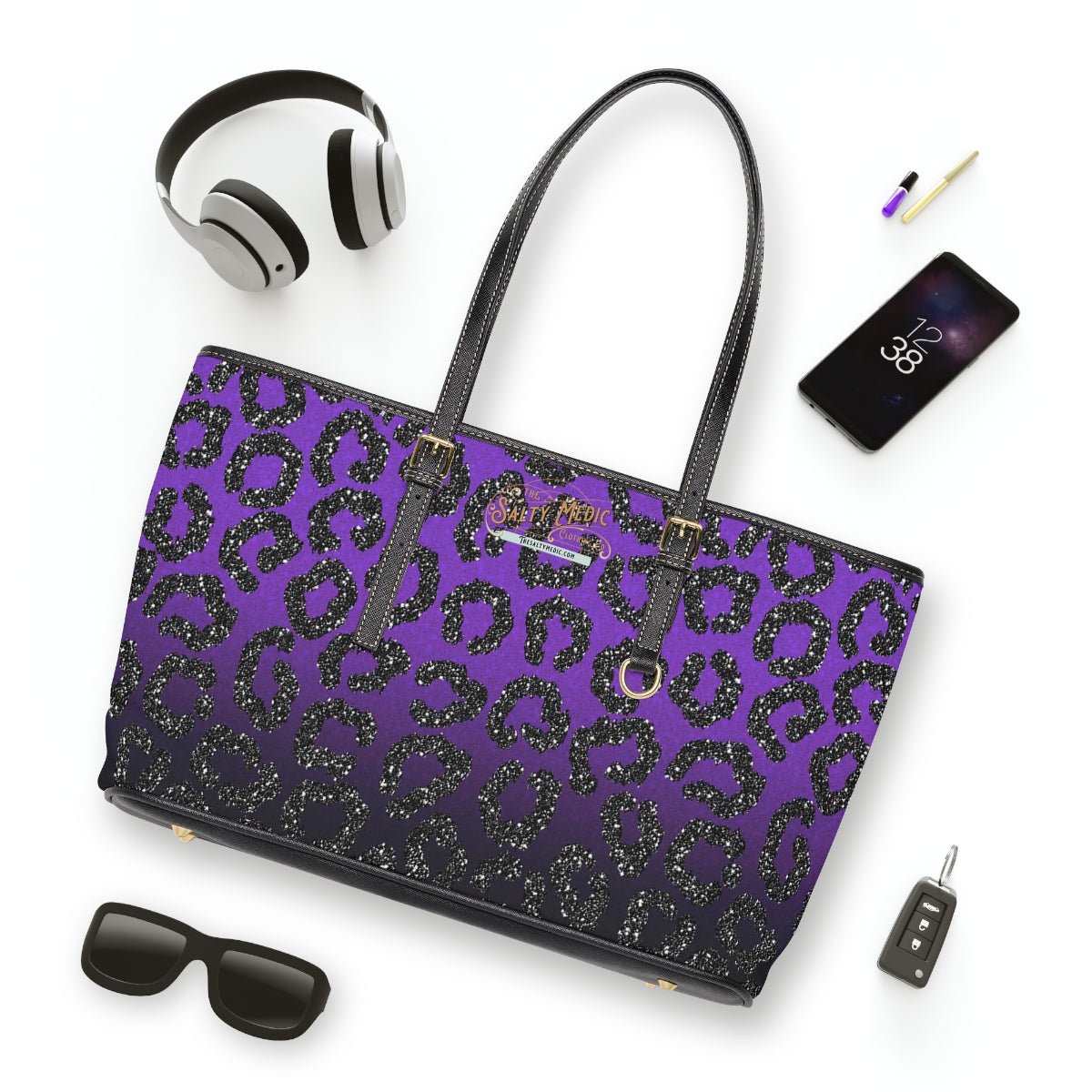 Salty Medic Clothing Co. Purple Leopard PU Leather Shoulder Bag