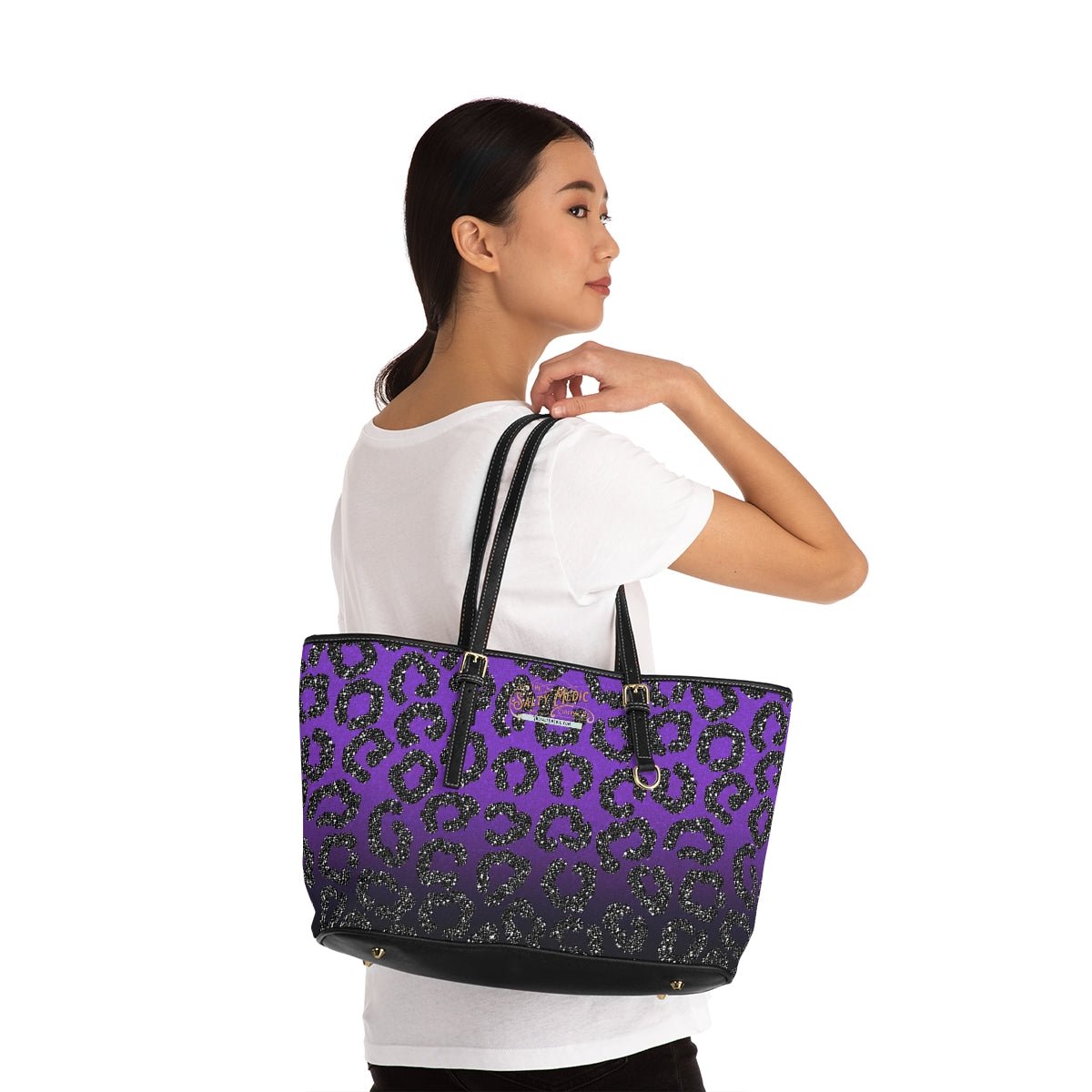 Salty Medic Clothing Co. Purple Leopard PU Leather Shoulder Bag 17" x 11" Black