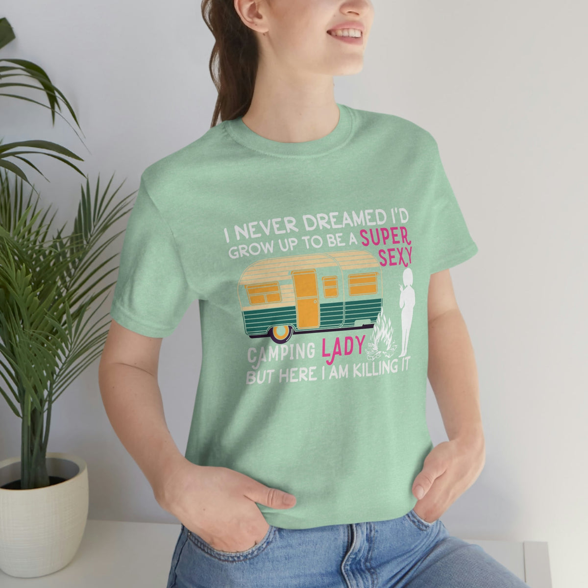 Sexy Camping Woman Women's Short Sleeve Tee Heather Mint