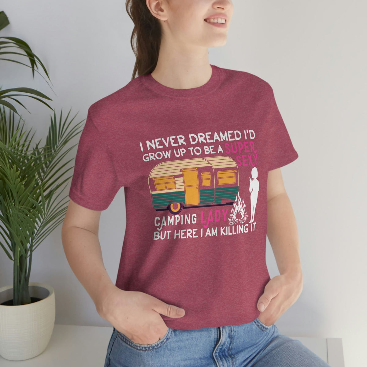 Sexy Camping Woman Women's Short Sleeve Tee Heather Raspberry